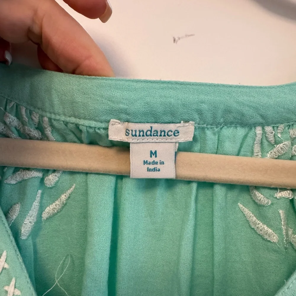 Sundance Embroidered Turquoise Boho Dress/Coverup with Bird Motif - Picture 2 of 4